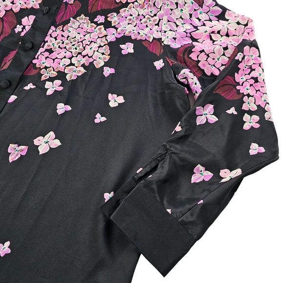 Bob Mackie Wearable Art Floral Beaded Blouse Pink and Black Women's Size Large - Picture 4 of 15